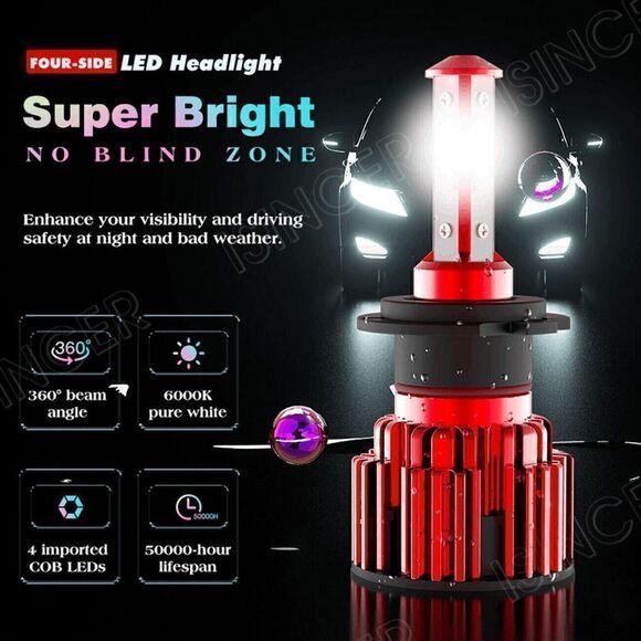 NWT Pair H7 LED Headlight Bulb Conversion Kit High/Low Beam 6500K White Super Br - Picture 9 of 12